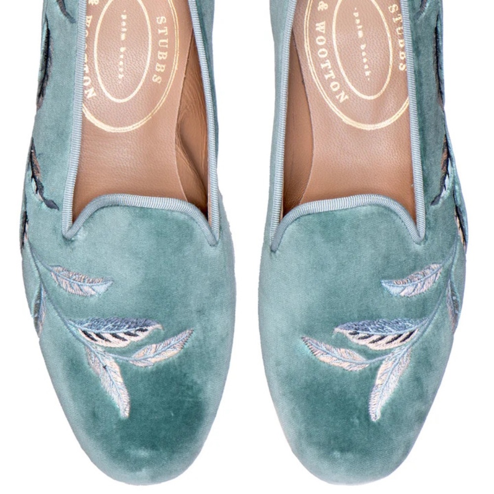 $575 New NIB Stubbs & Wootton Women's Leather Velvet Slippers Loafers Shoes 8.5